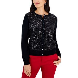 Petite Feather Sequin Party Cardigan